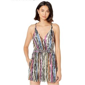 NWT bcbGmaxazria Faux Wrap Striped Romper